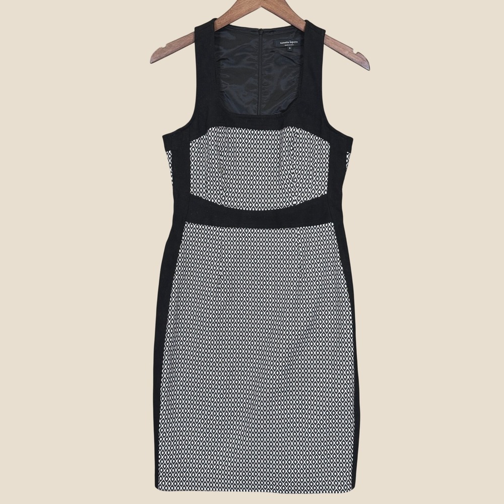 Nanette Lepore Sheath Dress Women 6 Black White Diamond Jacquard USA 106-4952